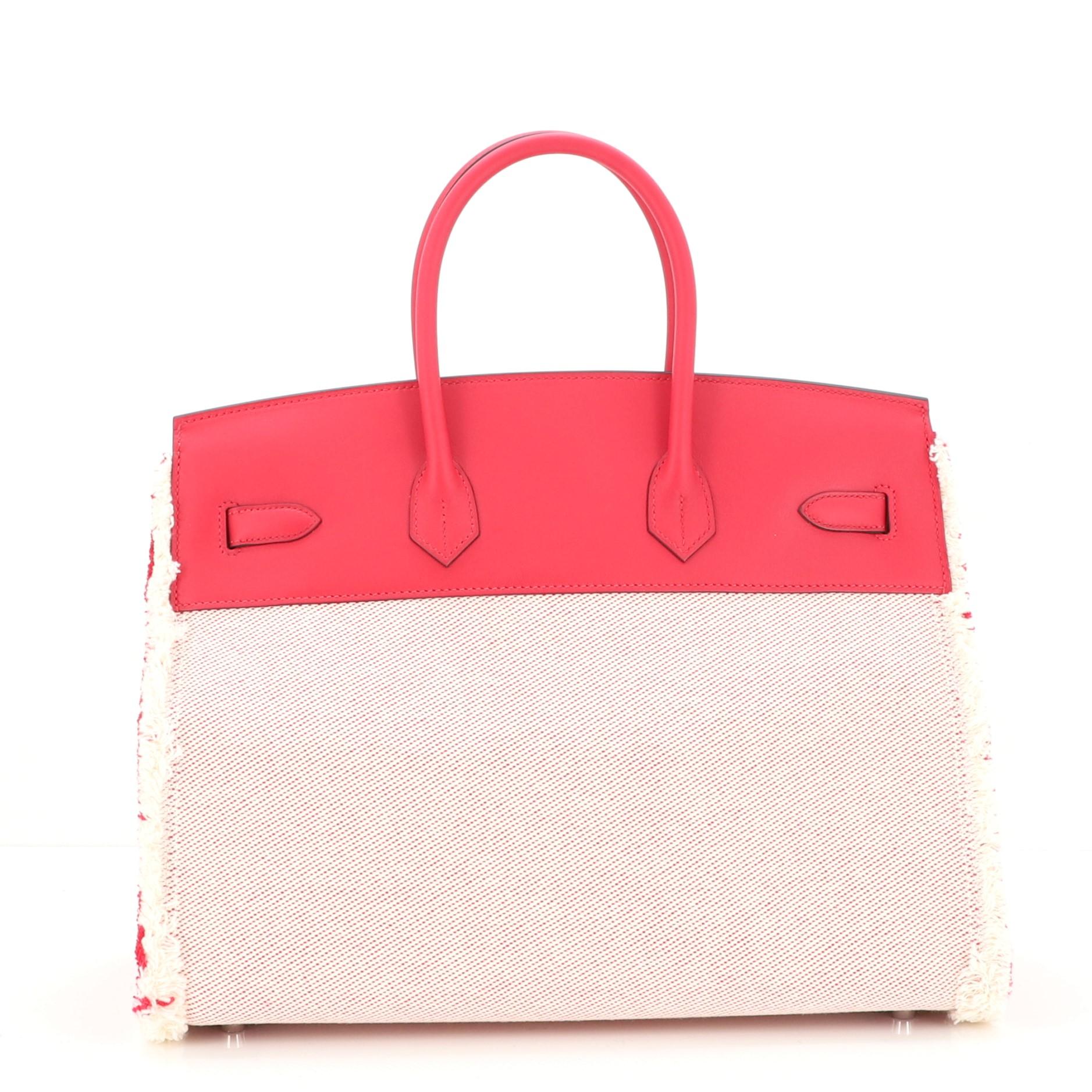 Beige Hermes Fray Fray Birkin Bag Toile and Swift 35