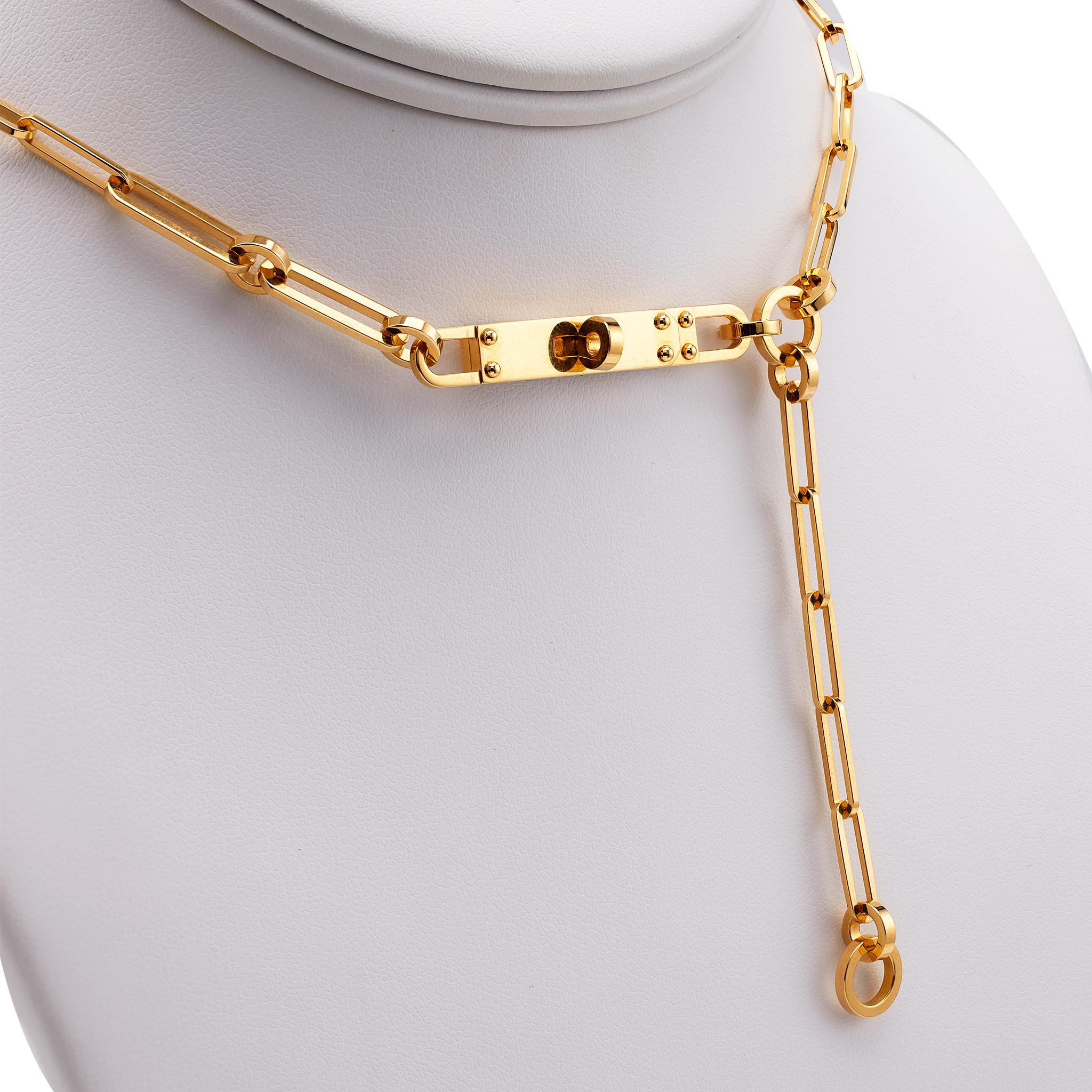 Hermes French 18k Yellow Gold Kelly Chaine Lariat Necklace For Sale 1