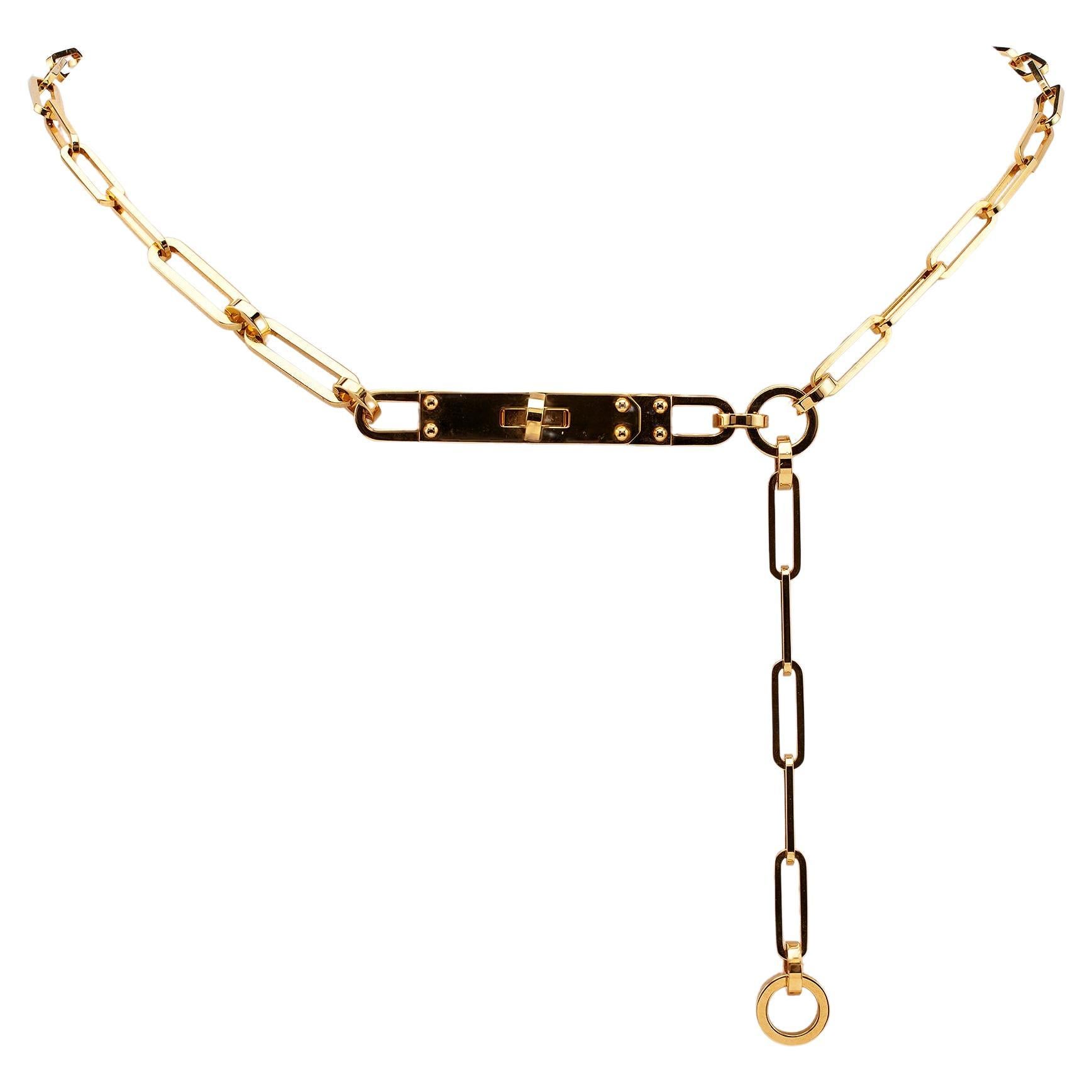Hermes French 18k Yellow Gold Kelly Chaine Lariat Necklace