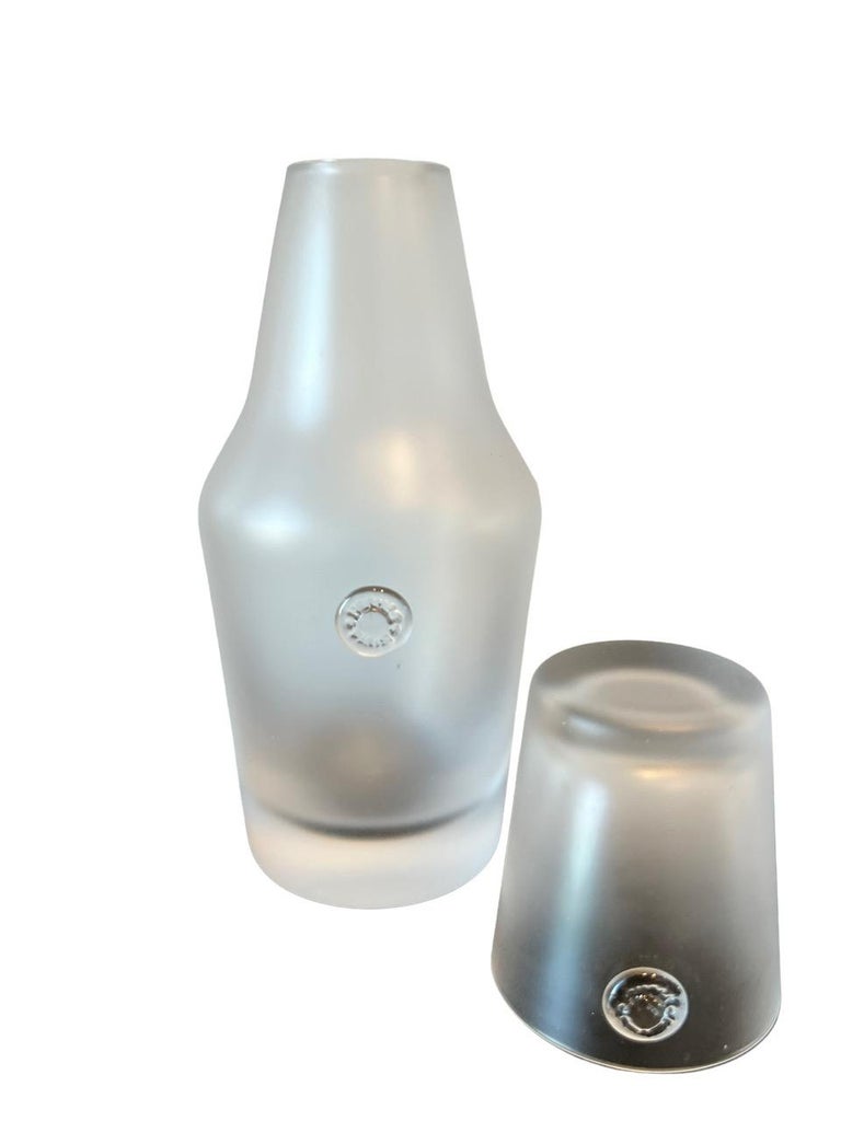 Hermès, French 2piece Frosted Crystal Bedside Decanter Carafes For