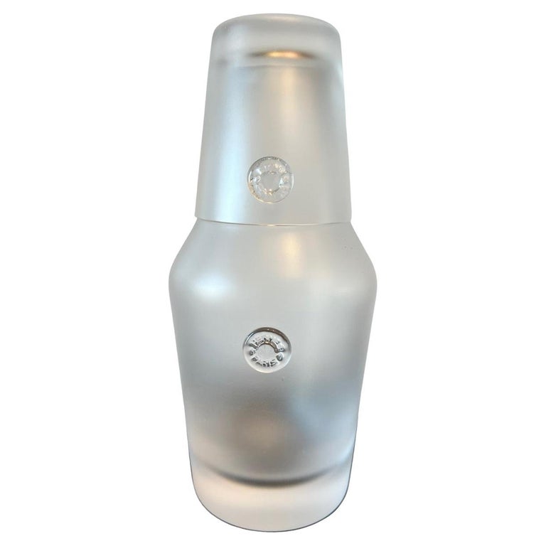Hermès, French 2piece Frosted Crystal Bedside Decanter Carafes For
