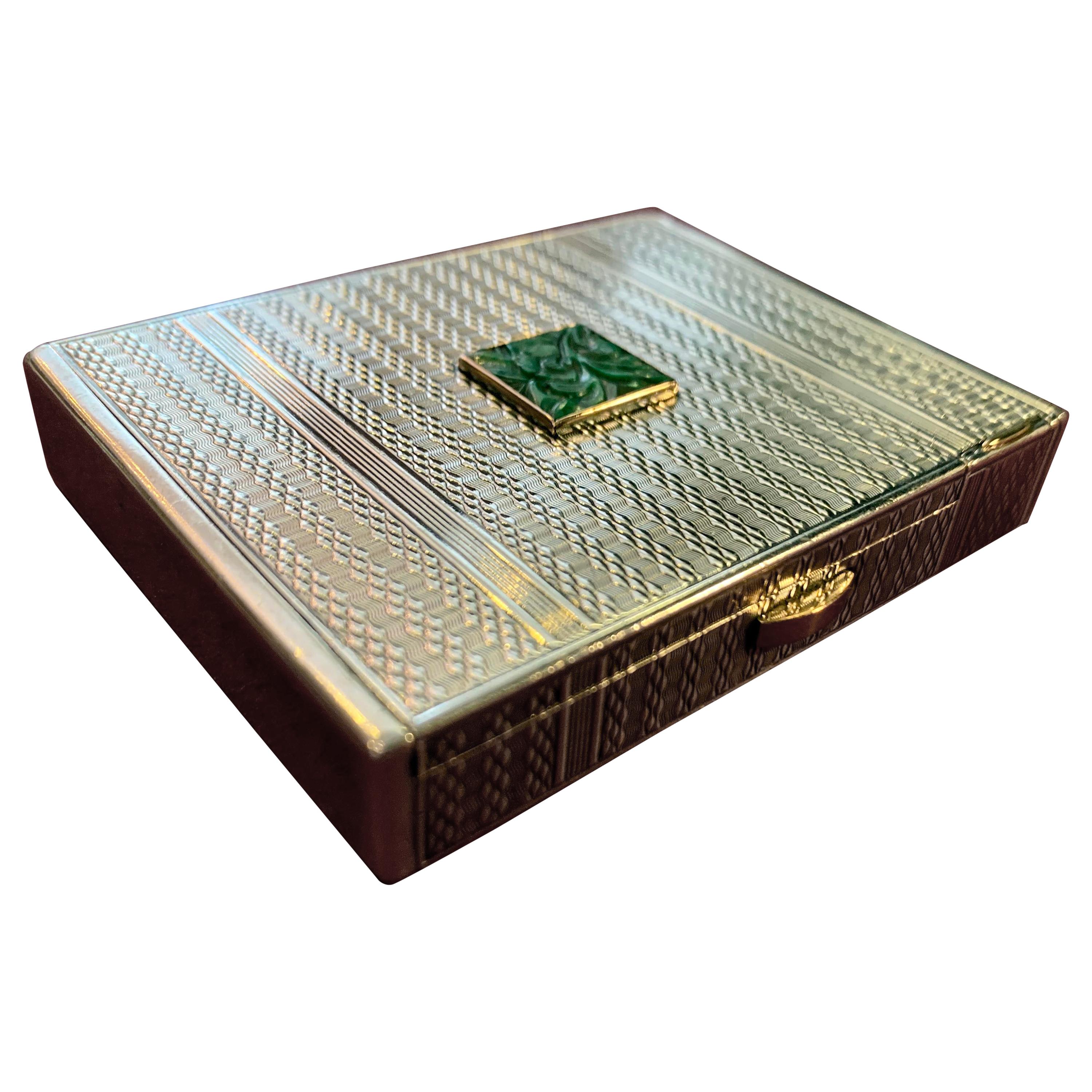 Hermès French Art Deco Silver and 18-Karat Gold Powder Box with Lipstick