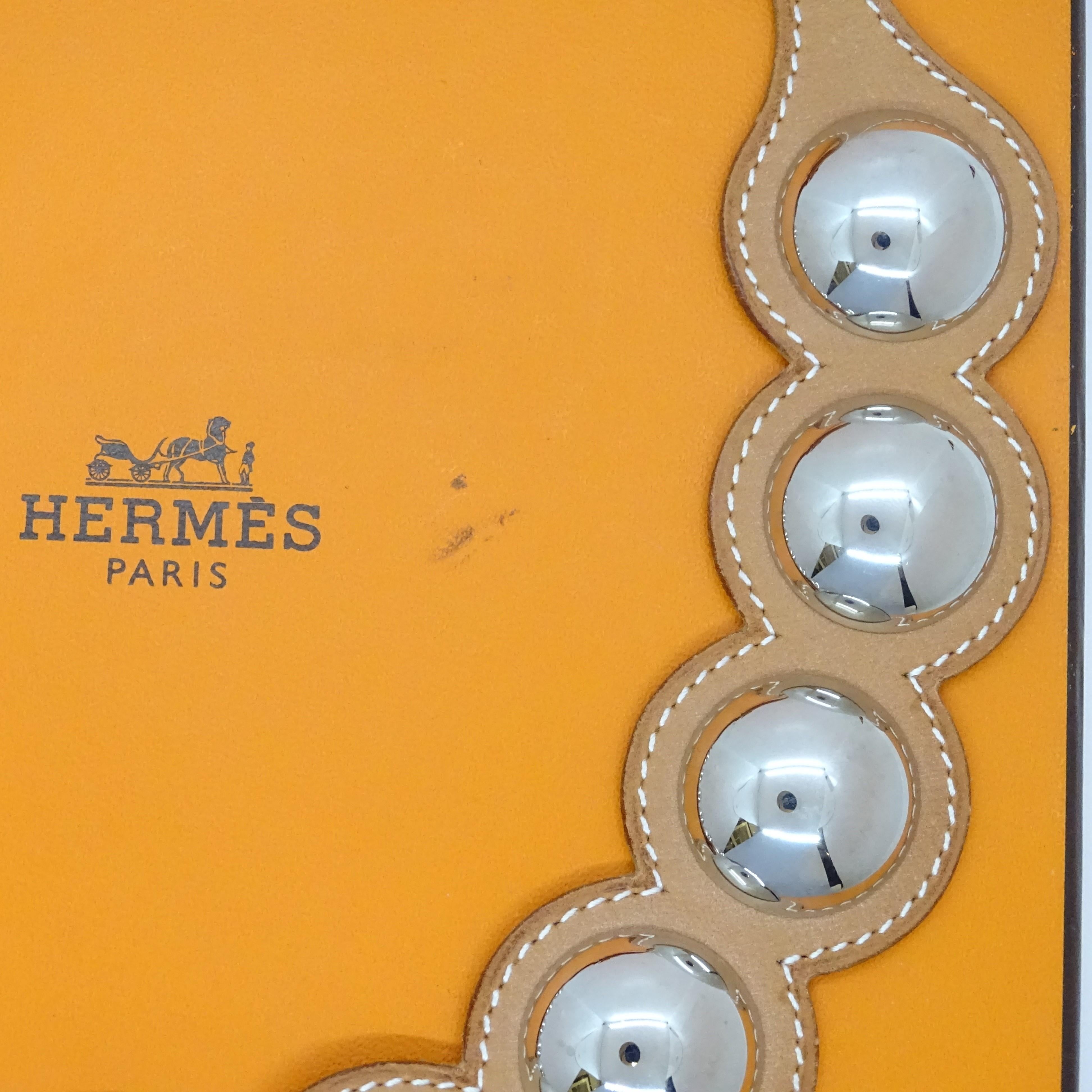 Hermes Collier French Camel en cuir de veau et métal argenté Collier Chien en vente 13
