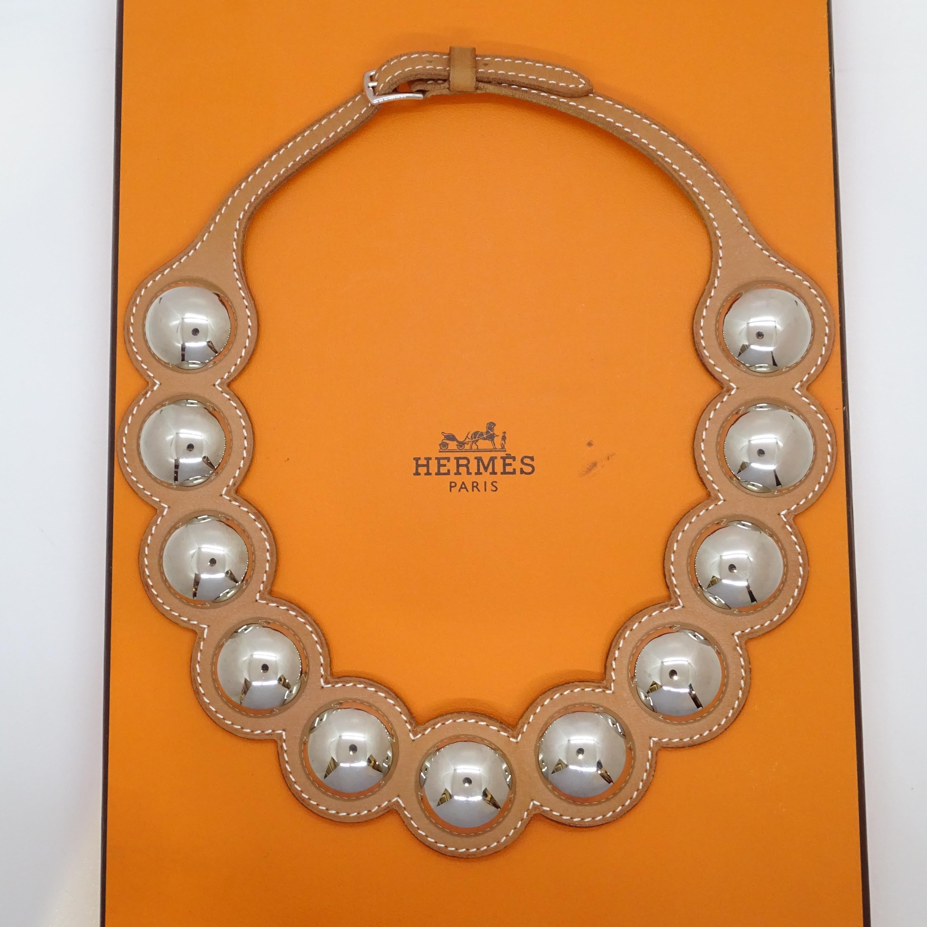 Hermes French Camel Halskette aus Kalbsleder und versilbertem Metall Chien Halskette 2