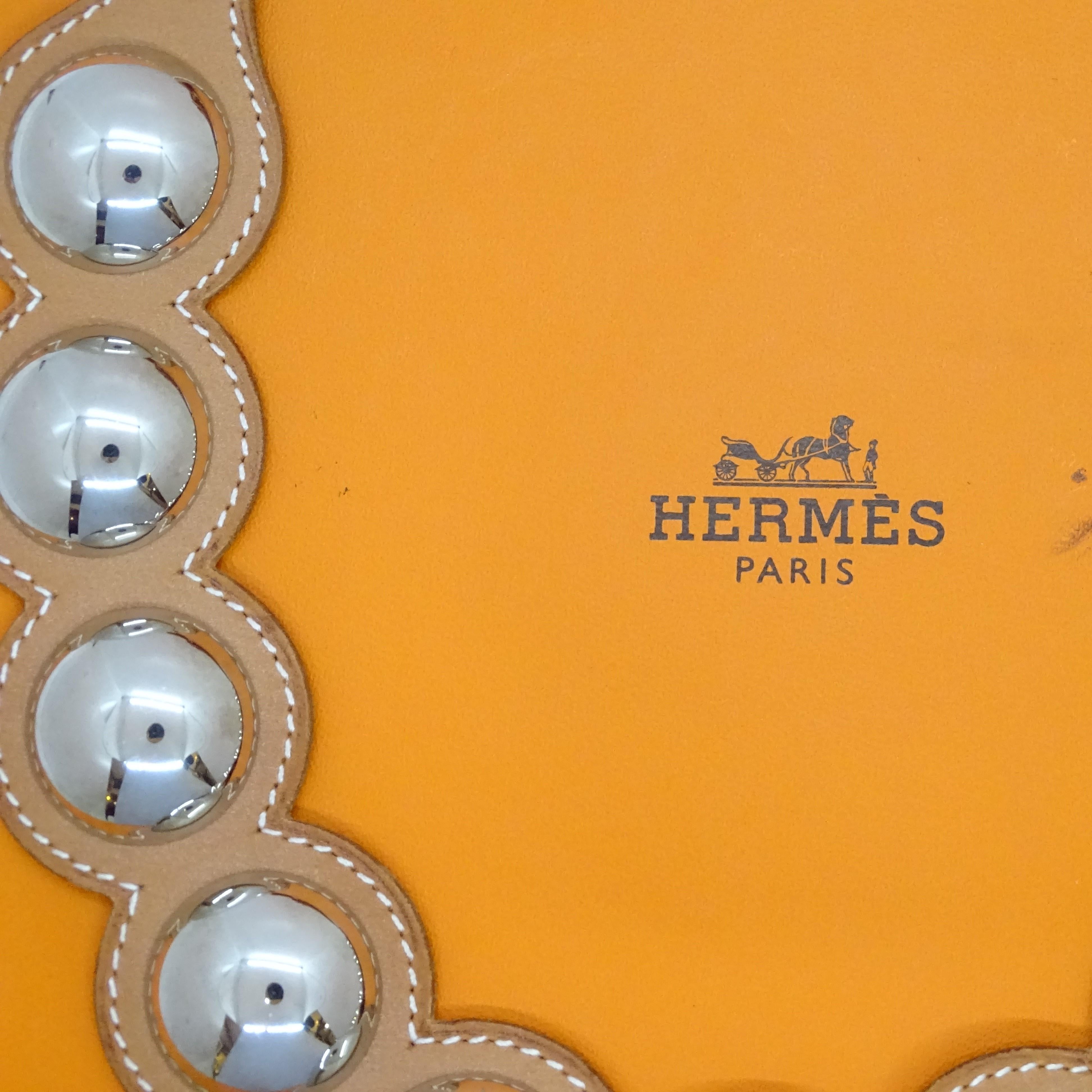 Hermes Collier French Camel en cuir de veau et métal argenté Collier Chien en vente 3