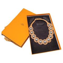 Collar Hermes French Camel de piel de becerro y metal plateado Collar Chien