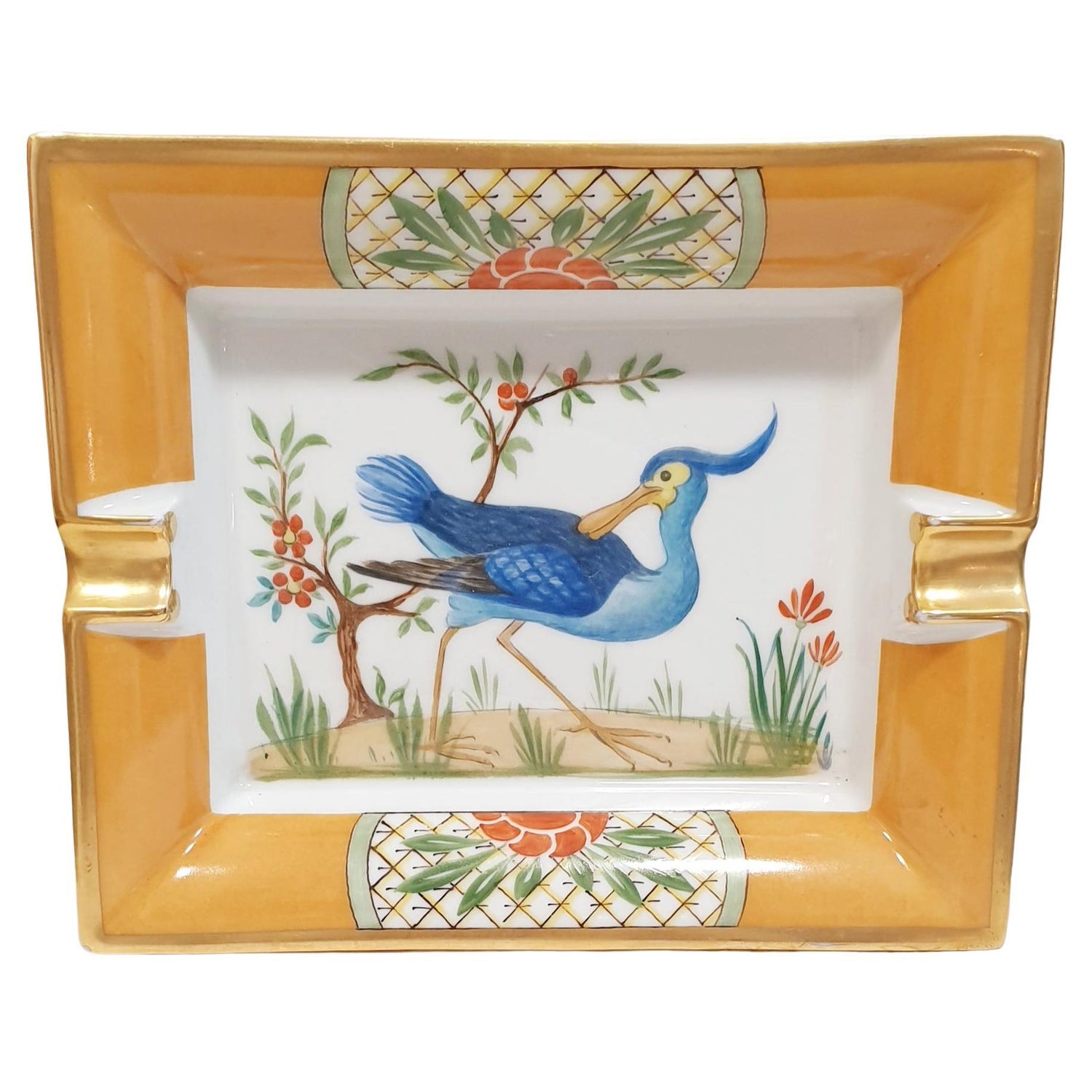 Hermes Panthere Aura Bleu Nuit Hand Painted Change Tray Porcelain For Sale  at 1stDibs