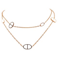 Hermes French Chaine d'ancre Verso White Ceramic 18k Rose Gold Necklace