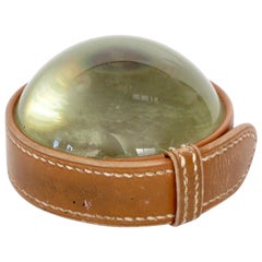 Hermes French Cognac Signed Leather Wrapped Desk Magnifier