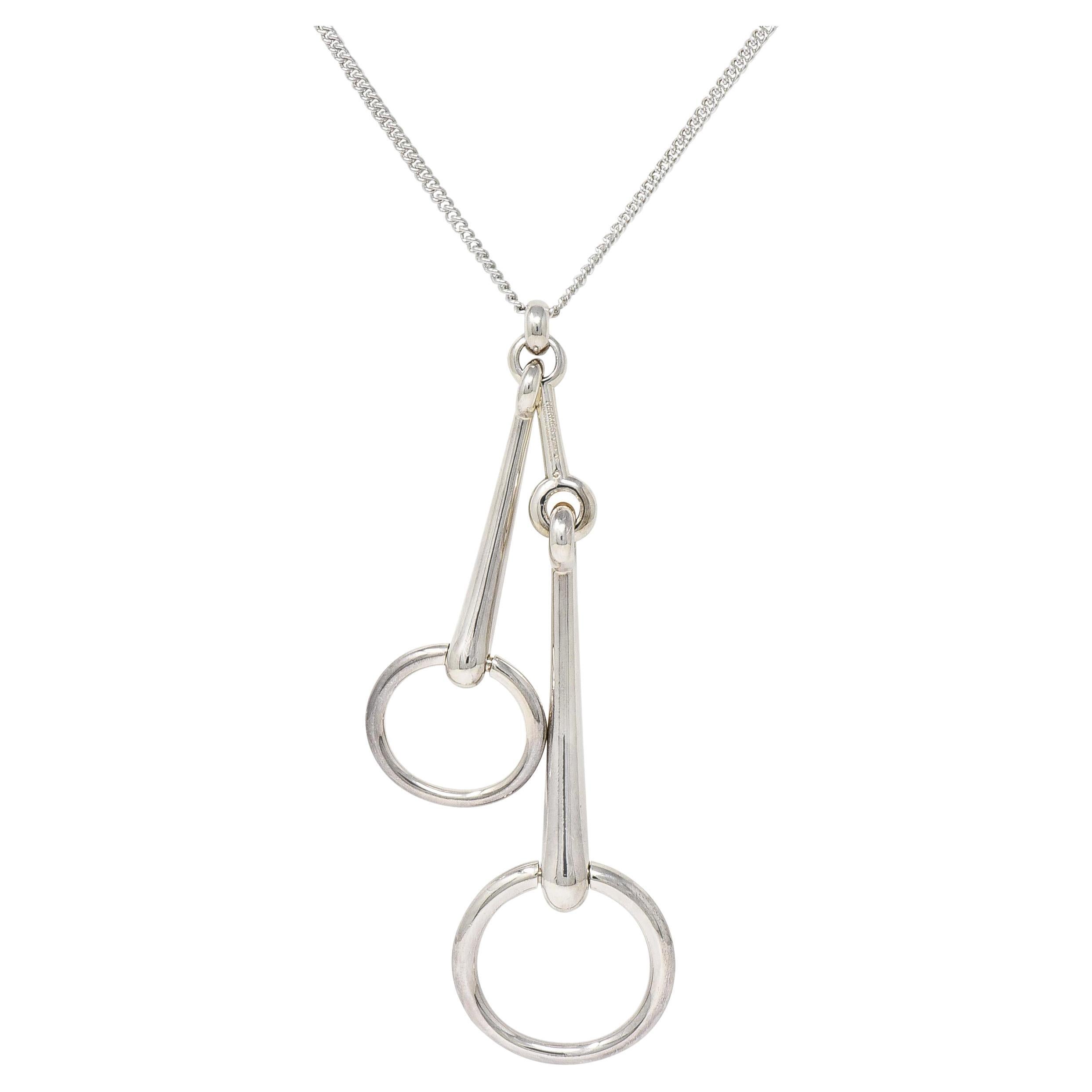 Hermés Collier pendentif vintage en argent sterling à gros mors français en vente