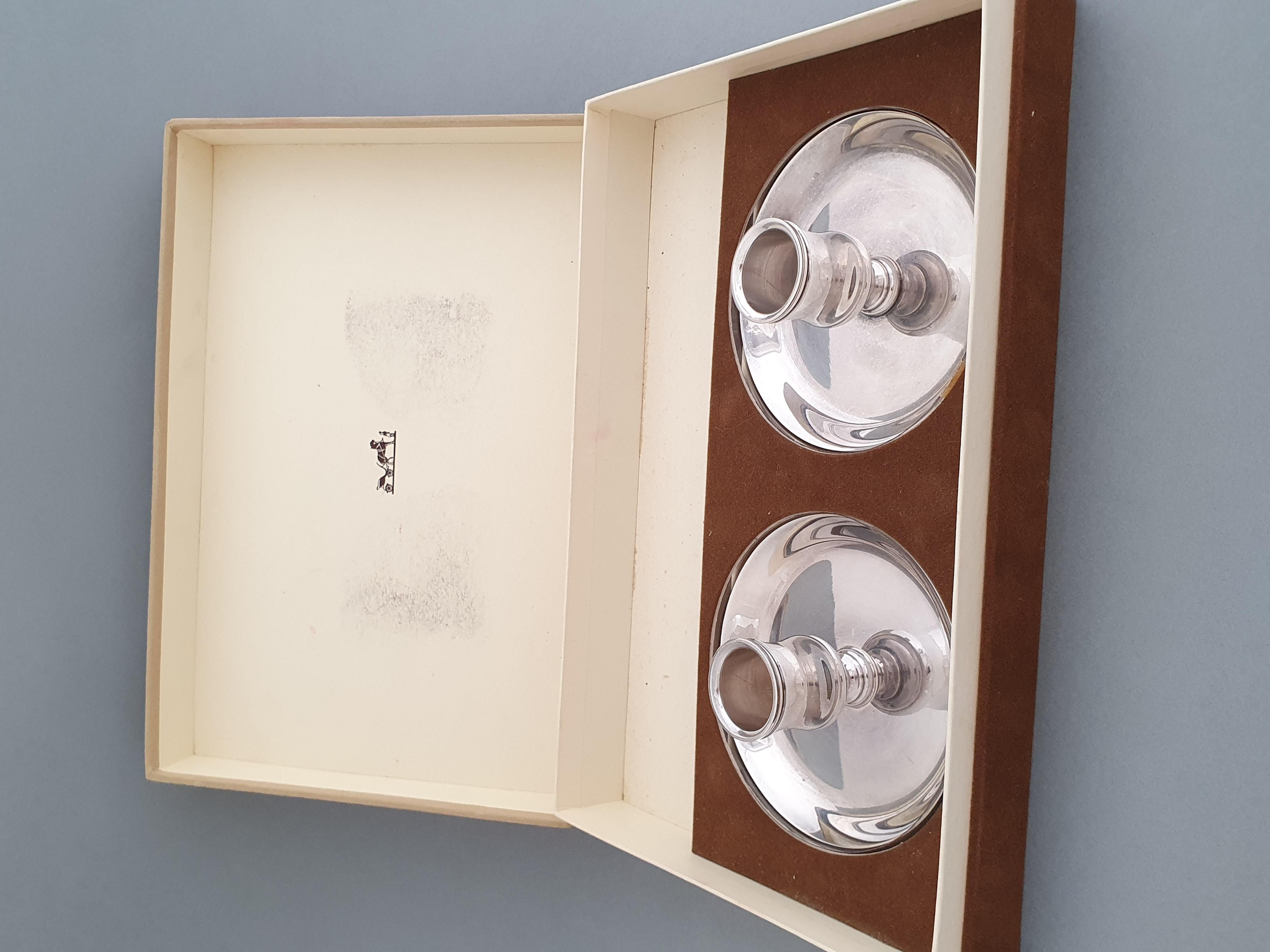 Hermes French Silver Plate Candlesticks 2