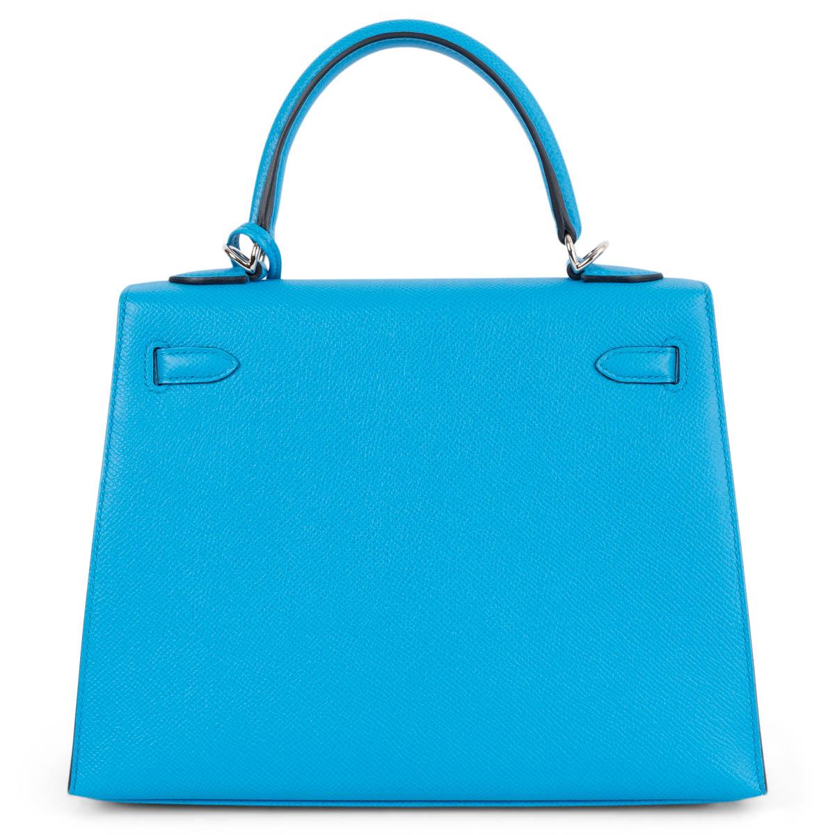 Blue HERMES Frida blue Epsom leather KELLY 25 SELLIER Bag w Palladium