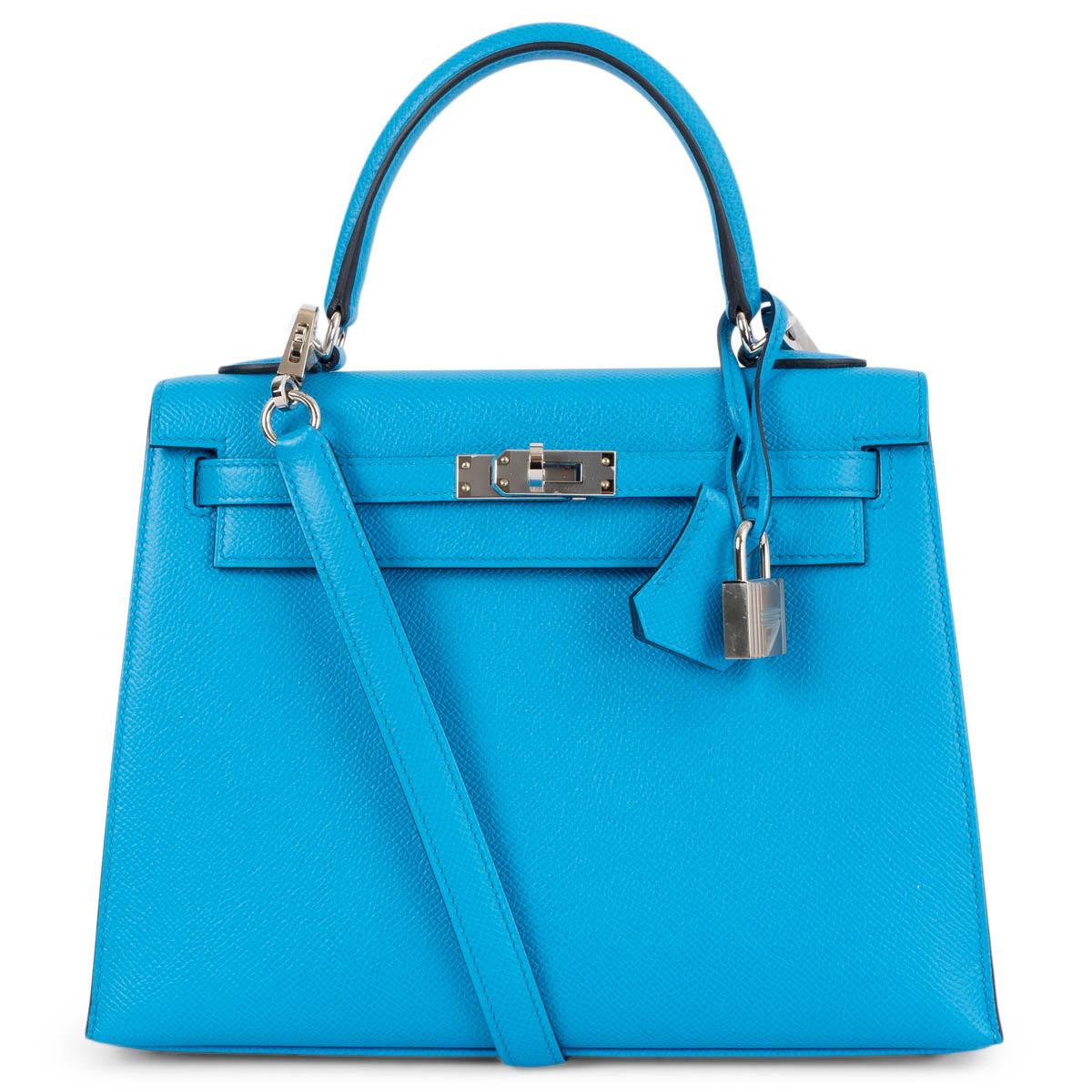 Women's HERMES Frida blue Epsom leather KELLY 25 SELLIER Bag w Palladium