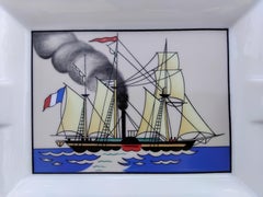 Hermès Frigate Sailing Ship Cigar Ashtray Change Tray Porcelain Gold