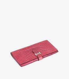 Hermès Fuchsia Alligator Leather Bearn Bi-Fold Wallet