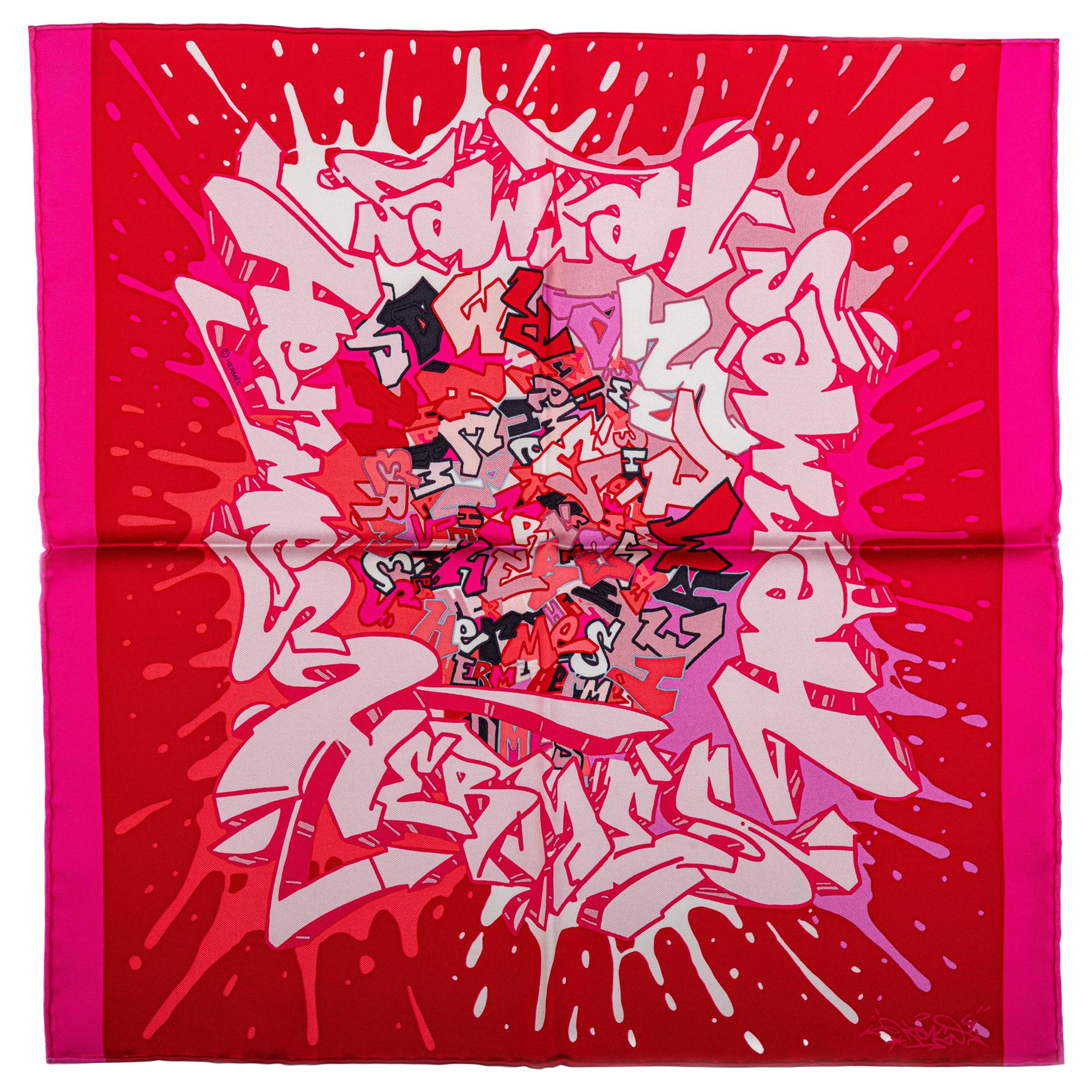 Hermes Fuchsia Graffiti Silk Small Scarf NIB
