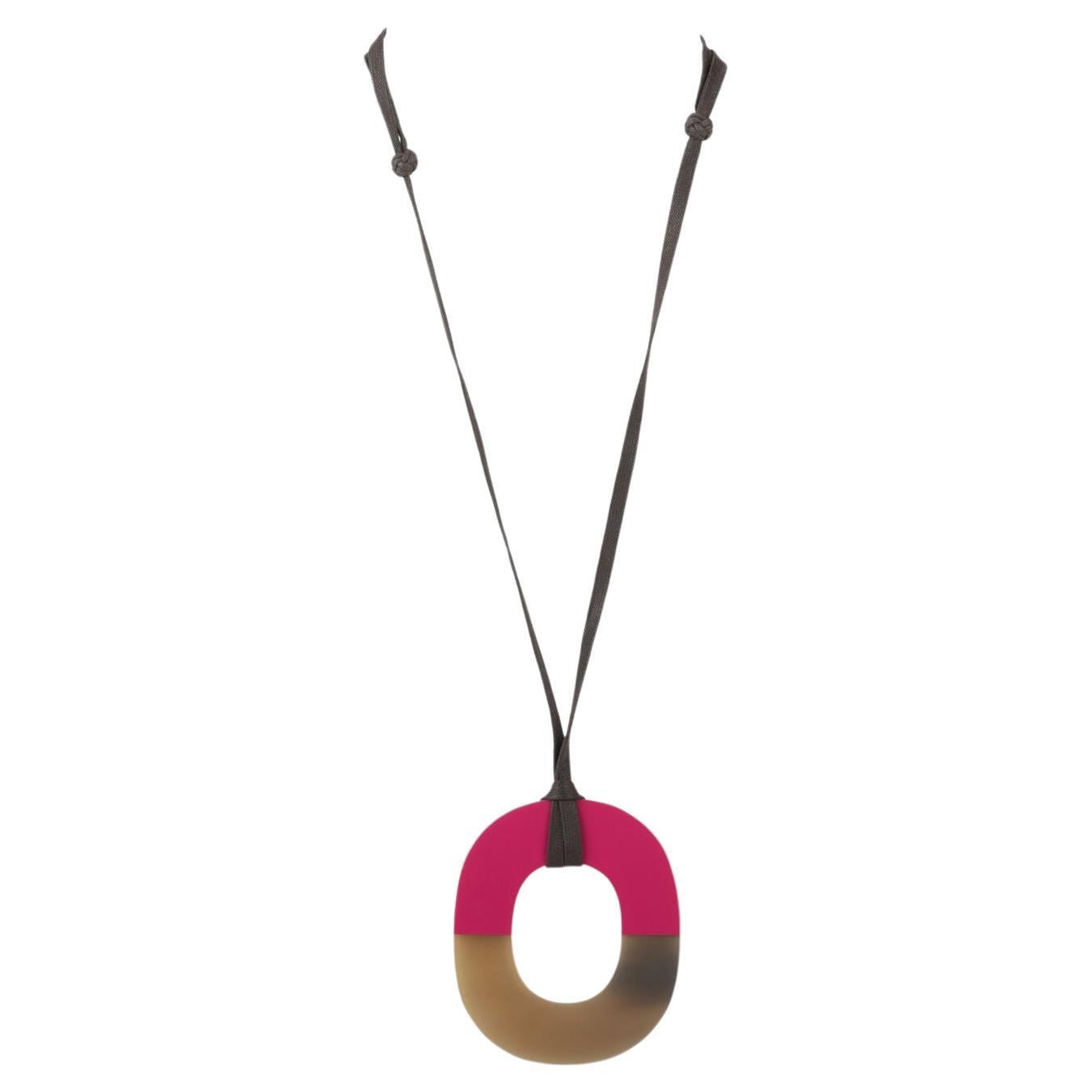 Hermès Fuchsia & Horn Pendant Necklace For Sale