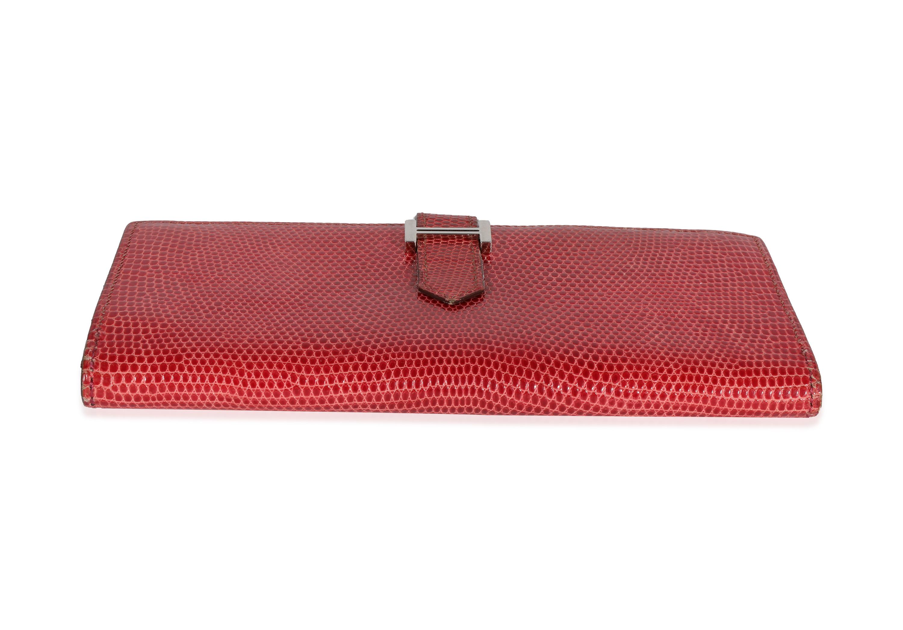 da uomo o donna Hermès Portafoglio classico Bearn in lucertola fucsia PHW in vendita