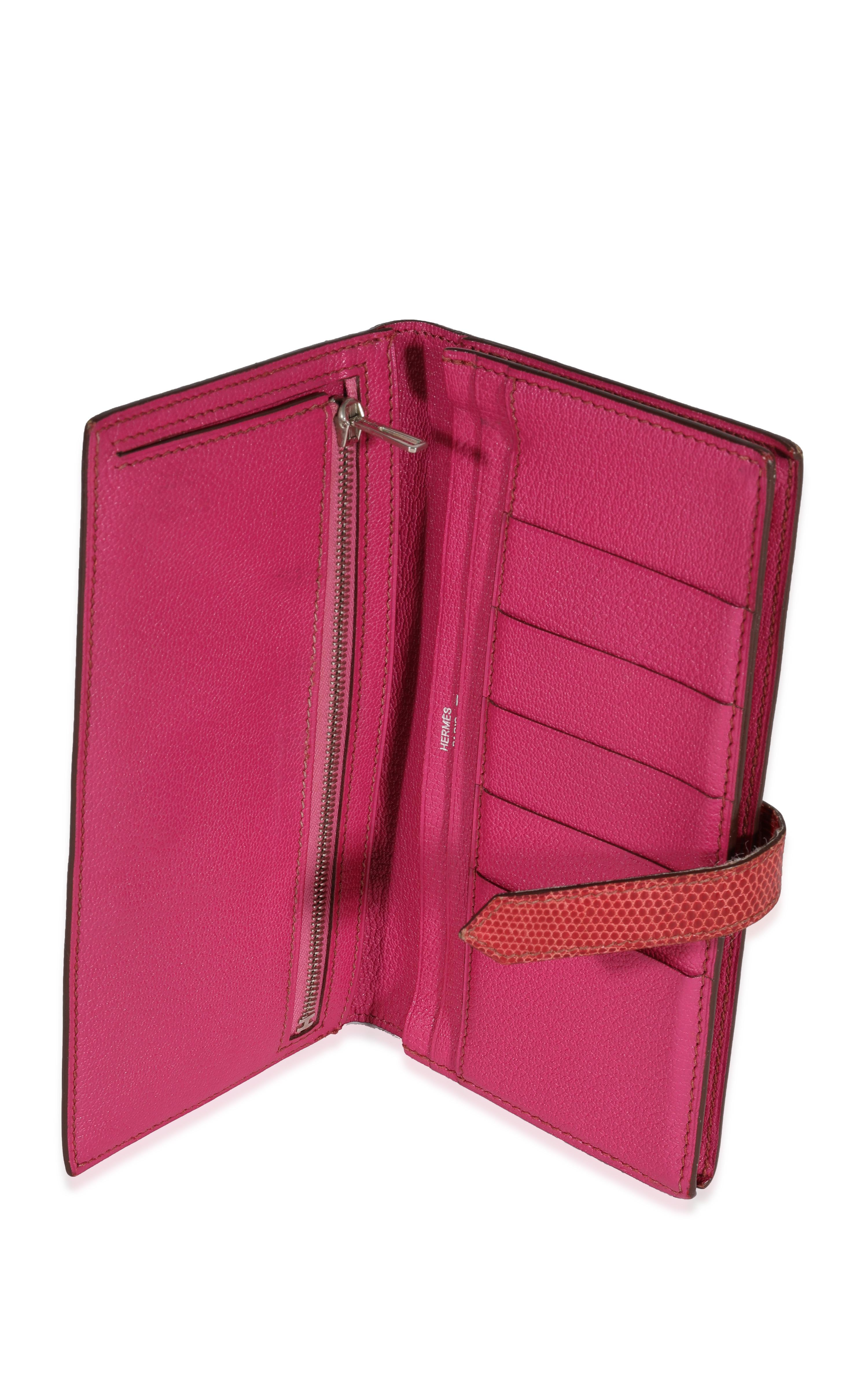 Hermès Portafoglio classico Bearn in lucertola fucsia PHW in vendita 1