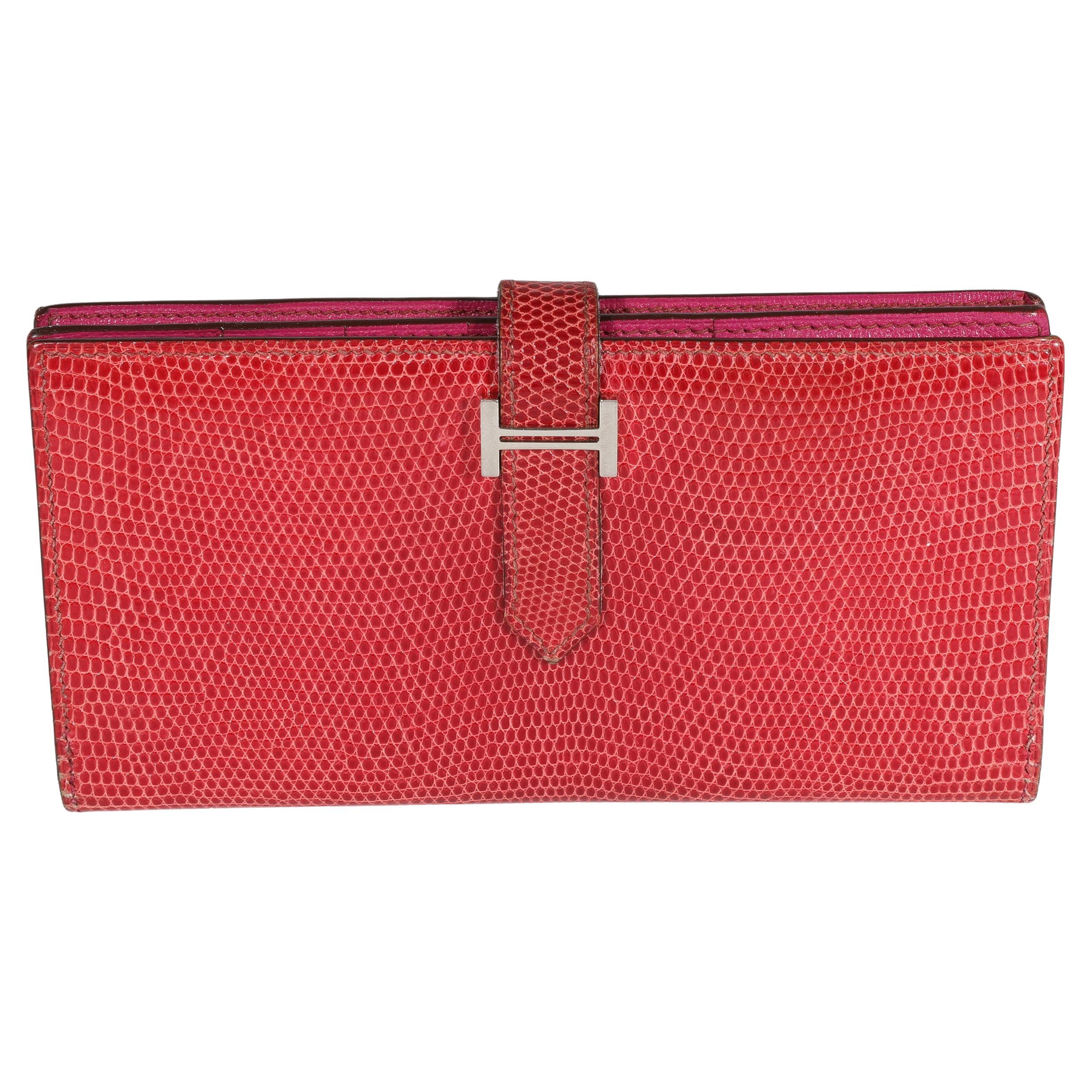 Hermès Portafoglio classico Bearn in lucertola fucsia PHW