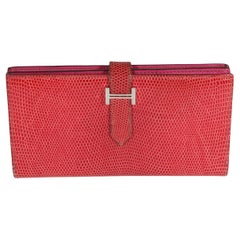 Hermès Fuchsia Lizard Classic Bearn Wallet PHW
