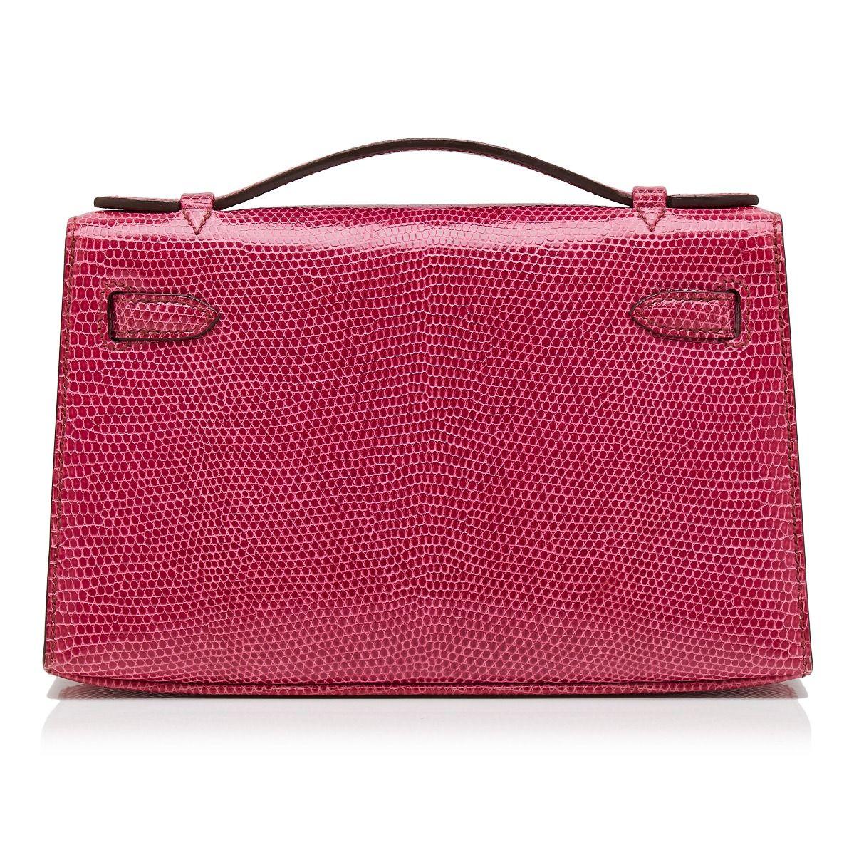 Hermes Fuchsia Eidechse Kelly Pochette Tasche (Rot)