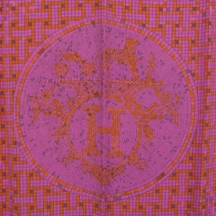 HERMES fuchsia orange silk twill MOSAIQUE AU 24 90 SURTEINT Scarf