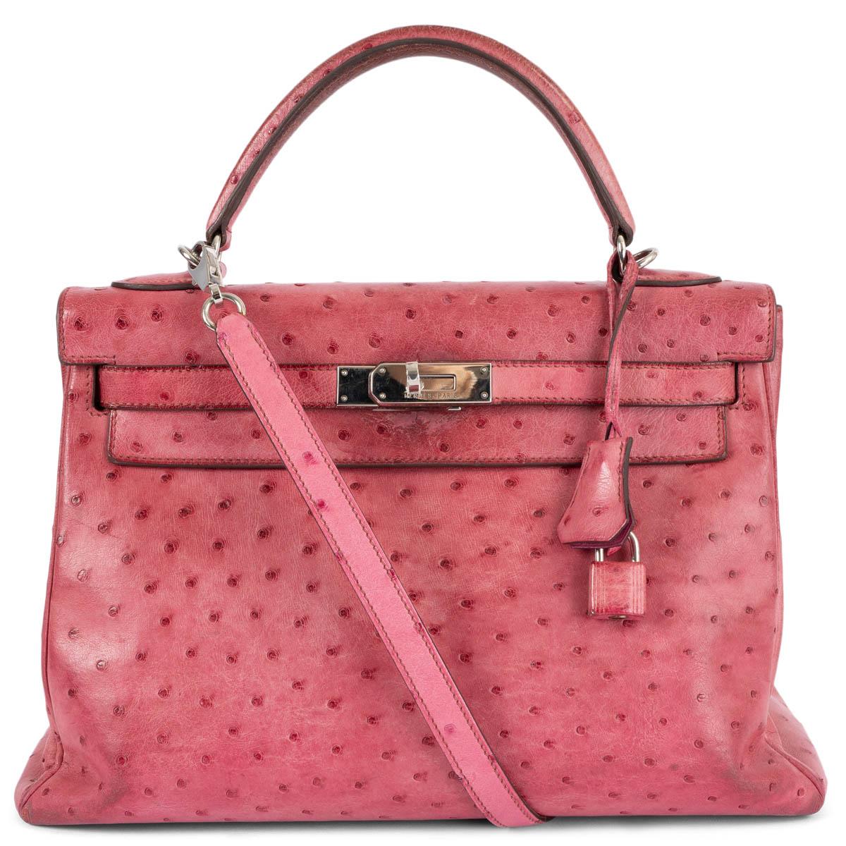 Women's HERMES Fuchsia pink leather KELLY 32 SOUPLE Bag w Palladium For Sale