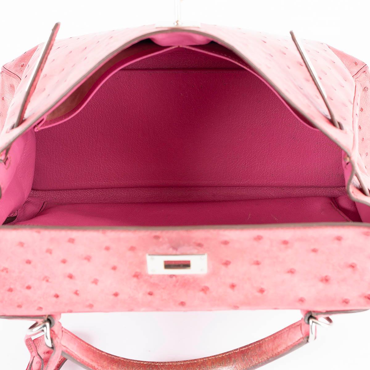HERMES Fuchsia pink leather KELLY 32 SOUPLE Bag w Palladium 2