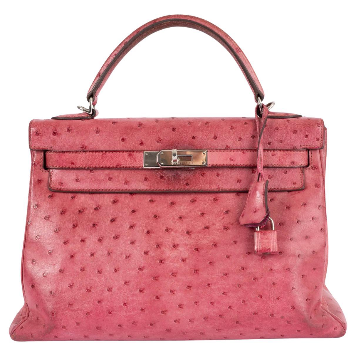 HERMES Fuchsia pink leather KELLY 32 SOUPLE Bag w Palladium For Sale
