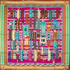 HERMES fuchsia rust COLLIERS DE CHIENS 90 silk twill Scarf