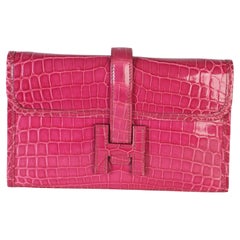 Hermès Fuchsia Shiny Crocodile Niloticus Mini Jige Clutch