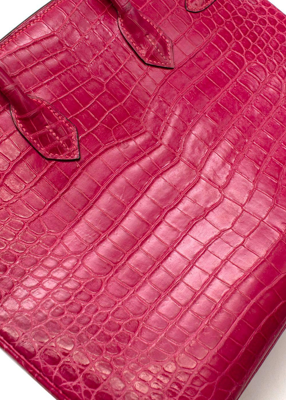 Red Hermes Fuchsia Shiny Porosus Crocodile Birkin 35 bag PHW For Sale