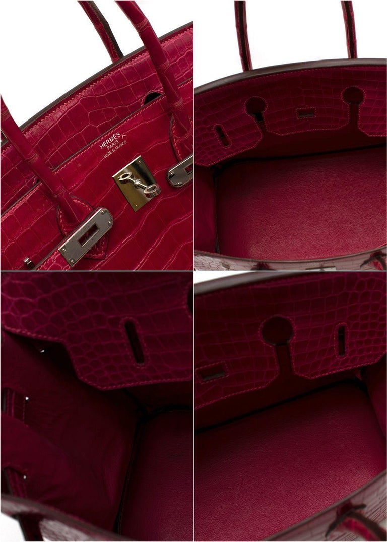 Birkin 35cm Pink Fuchsia Shiny Porous Crocodile with Gold Hardware Handbag (WWXZX) 144020004582 DO/DE
