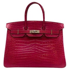 Hermes Fucsia Lucido Coccodrillo Porosus Birkin 35 Borsa PHW