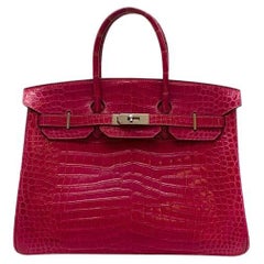 Hermes Fuchsia Shiny Porosus Crocodile Birkin 35 bag PHW