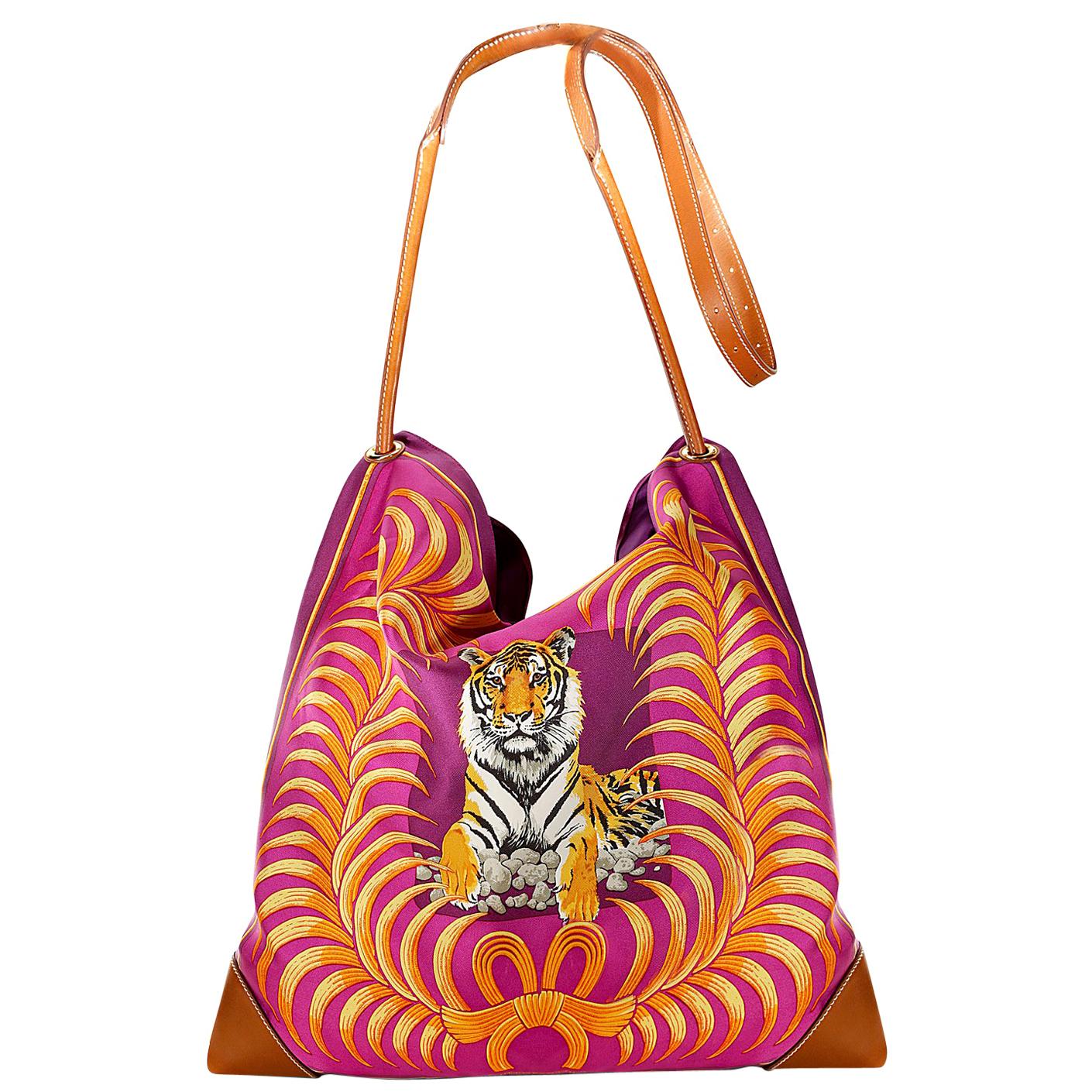 Hermès Fuchsia Silk City Tiger Royal Shoulder Bag 