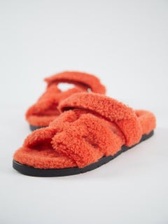 HERMÈS FULL SHEARLING CHYPRE SANDAL Orange Woolskin - Size 38