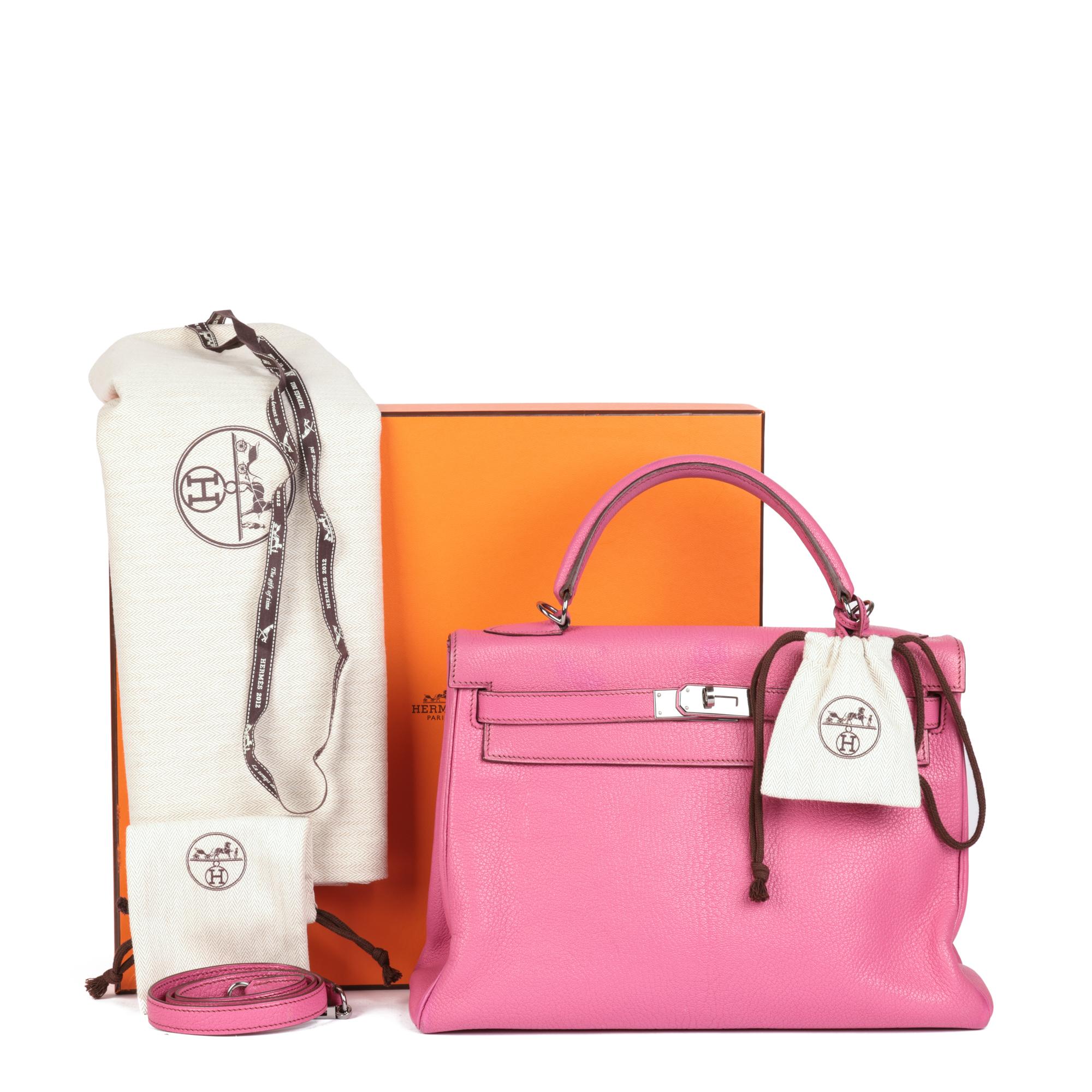 HERMÈS Fuschia Chevre Leather Kelly 32cm Retourne 8
