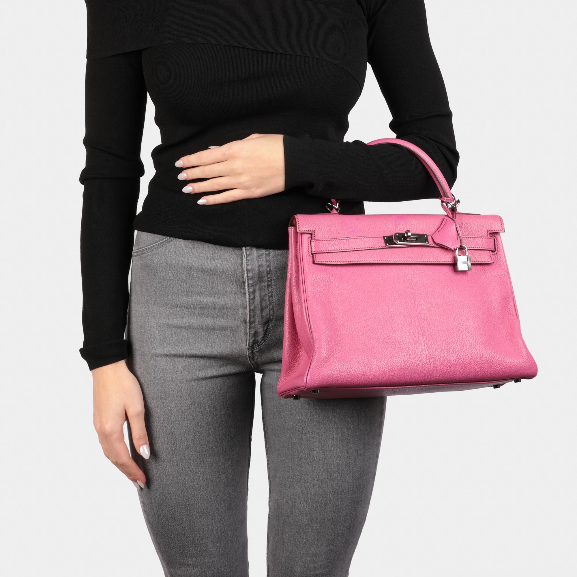 HERMÈS Fuschia Chevre Leather Kelly 32cm Retourne 9