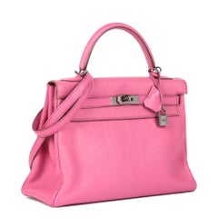 HERMÈS Fuschia Chevre Leather Kelly 32cm Retourne