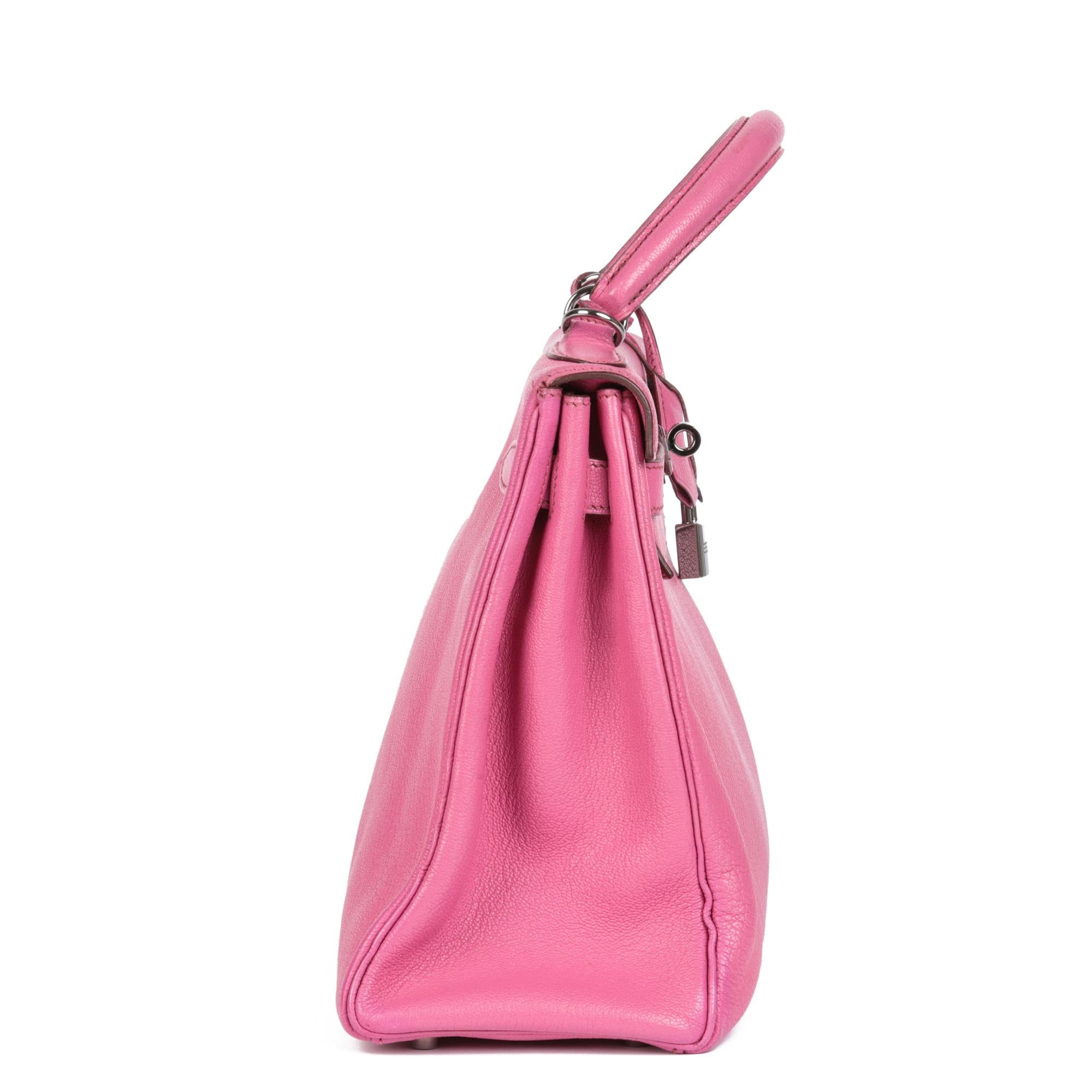 HERMÈS Fuschia Chevre Leather Kelly 32cm Retourne In Excellent Condition In Bishop's Stortford, Hertfordshire