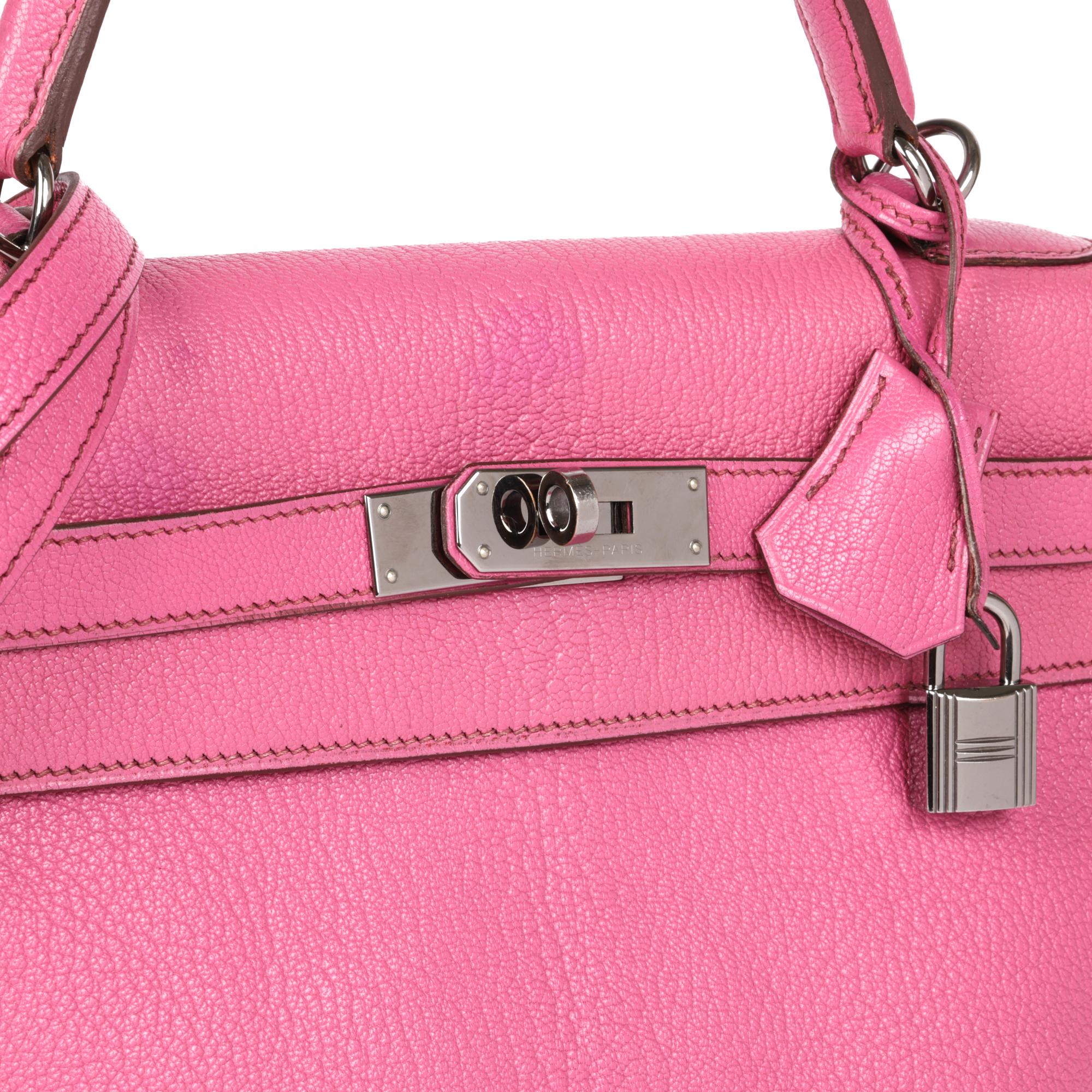HERMÈS Fuschia Chevre Leather Kelly 32cm Retourne 3