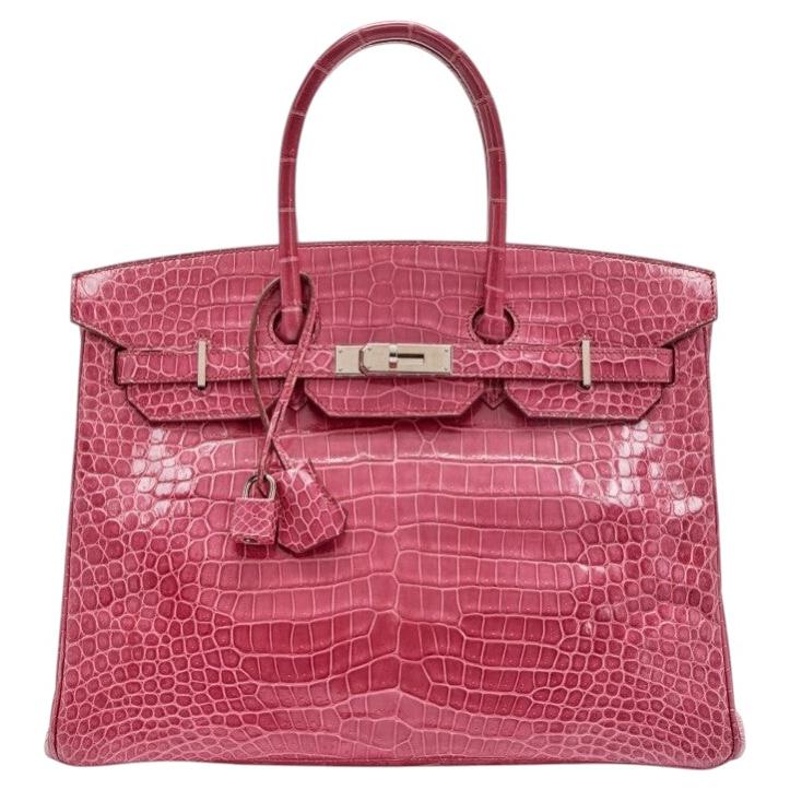 Hermès Fuschia Shiny Crocodile Porosus Birkin 35 Palladium Hardware, 2014 For Sale