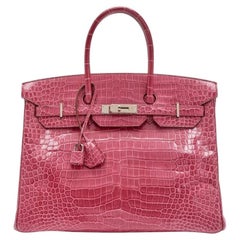 Hermès Fuschia Shiny Crocodile Porosus Birkin 35 Palladium Hardware, 2014
