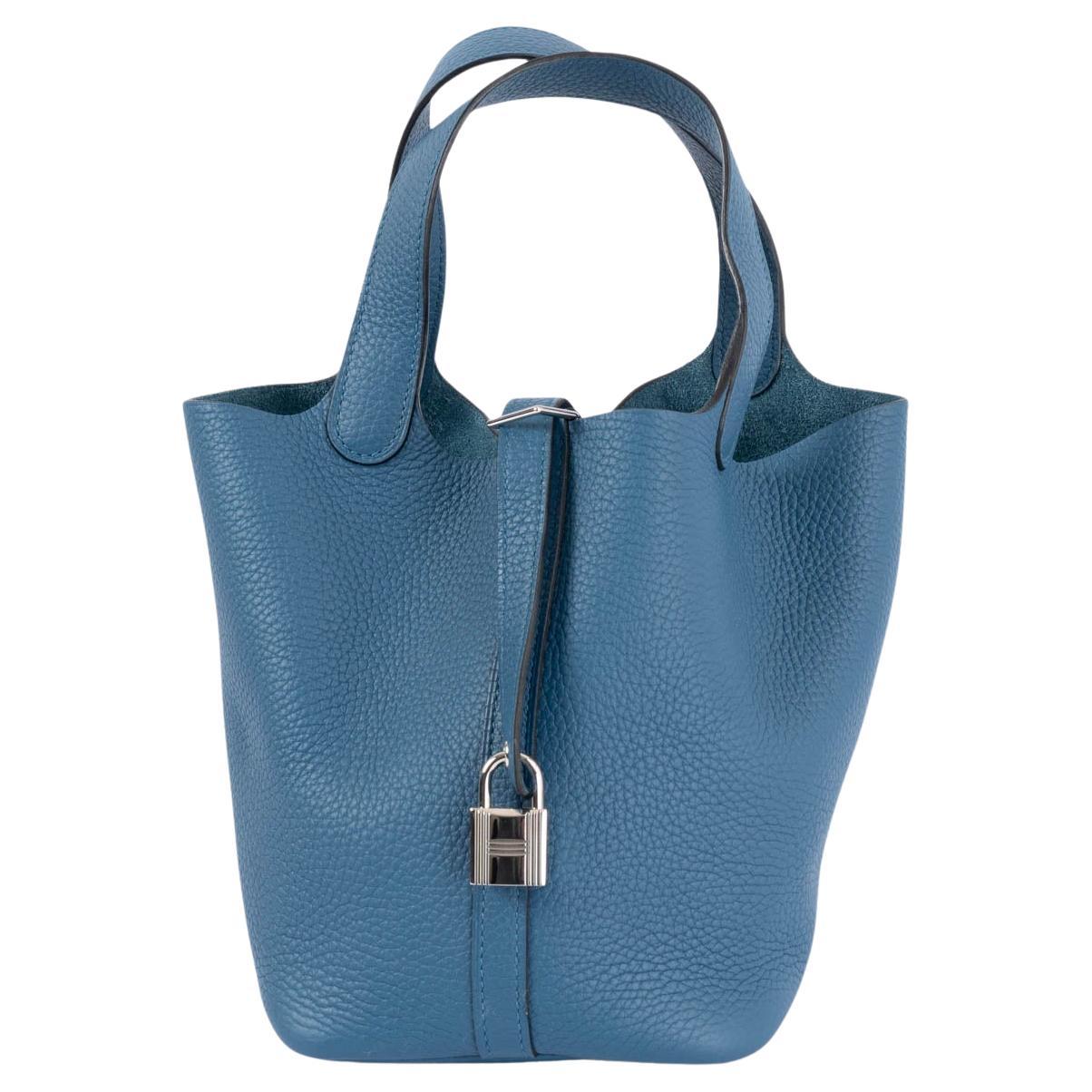 HERMES Galice blue Clemence leather PICOTIN  LOCK 18 Bag Phw For Sale