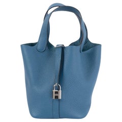 HERMES Galice blue Clemence leather PICOTIN  LOCK 18 Bag Phw