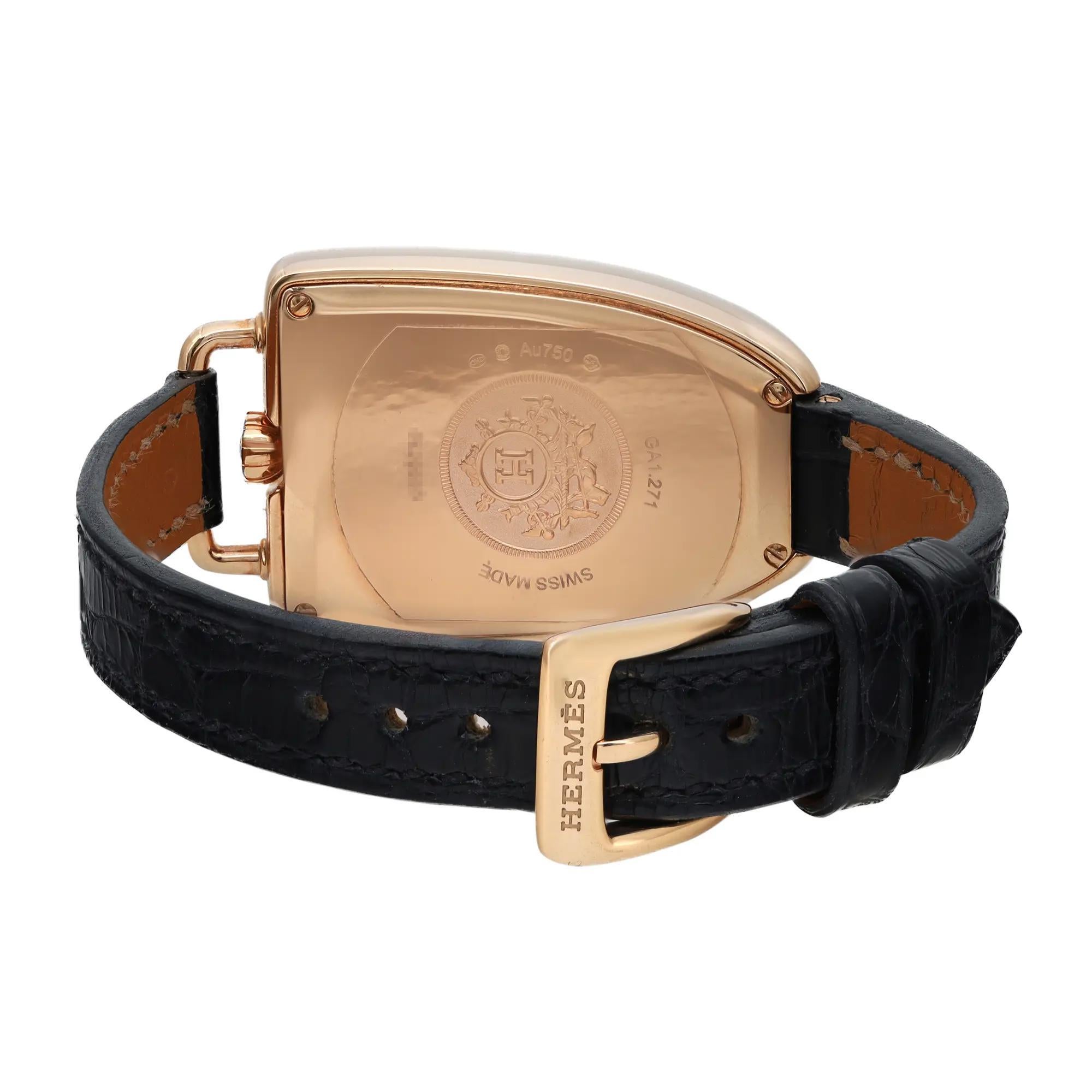Women's Hermes Galop 35mm 18K Rose Gold Diamond White Dial Ladies Watch GA1.271