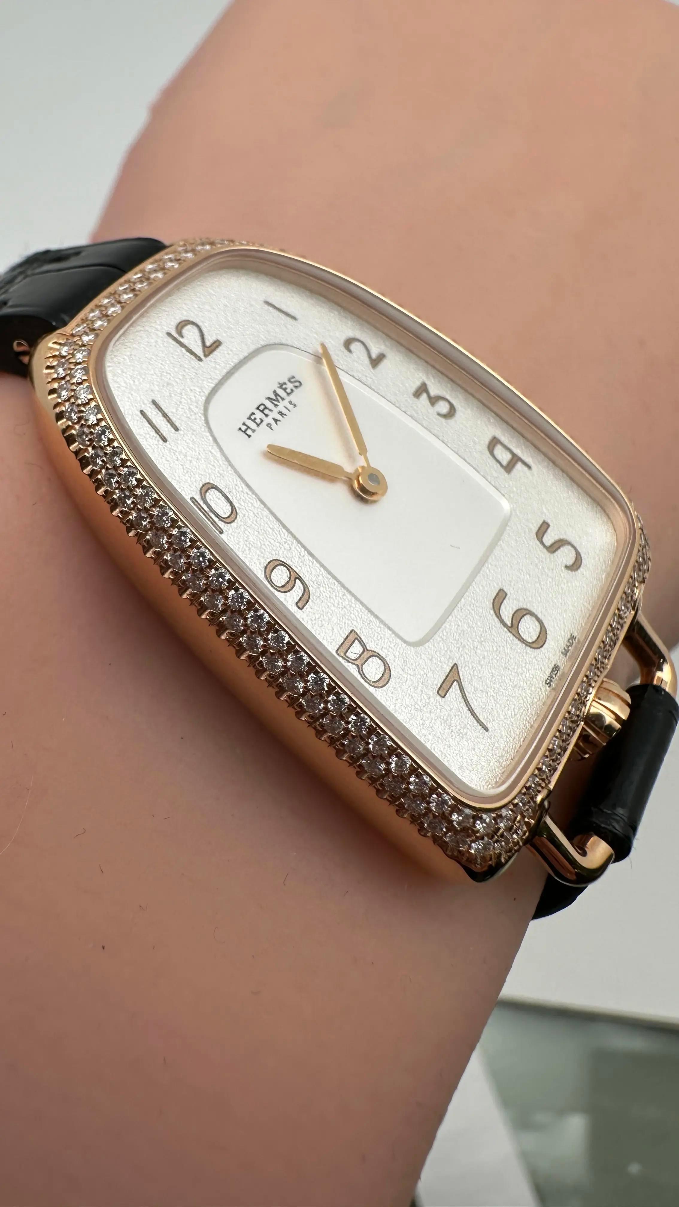 Hermes Galop 35mm 18K Rose Gold Diamond White Dial Ladies Watch GA1.271 1