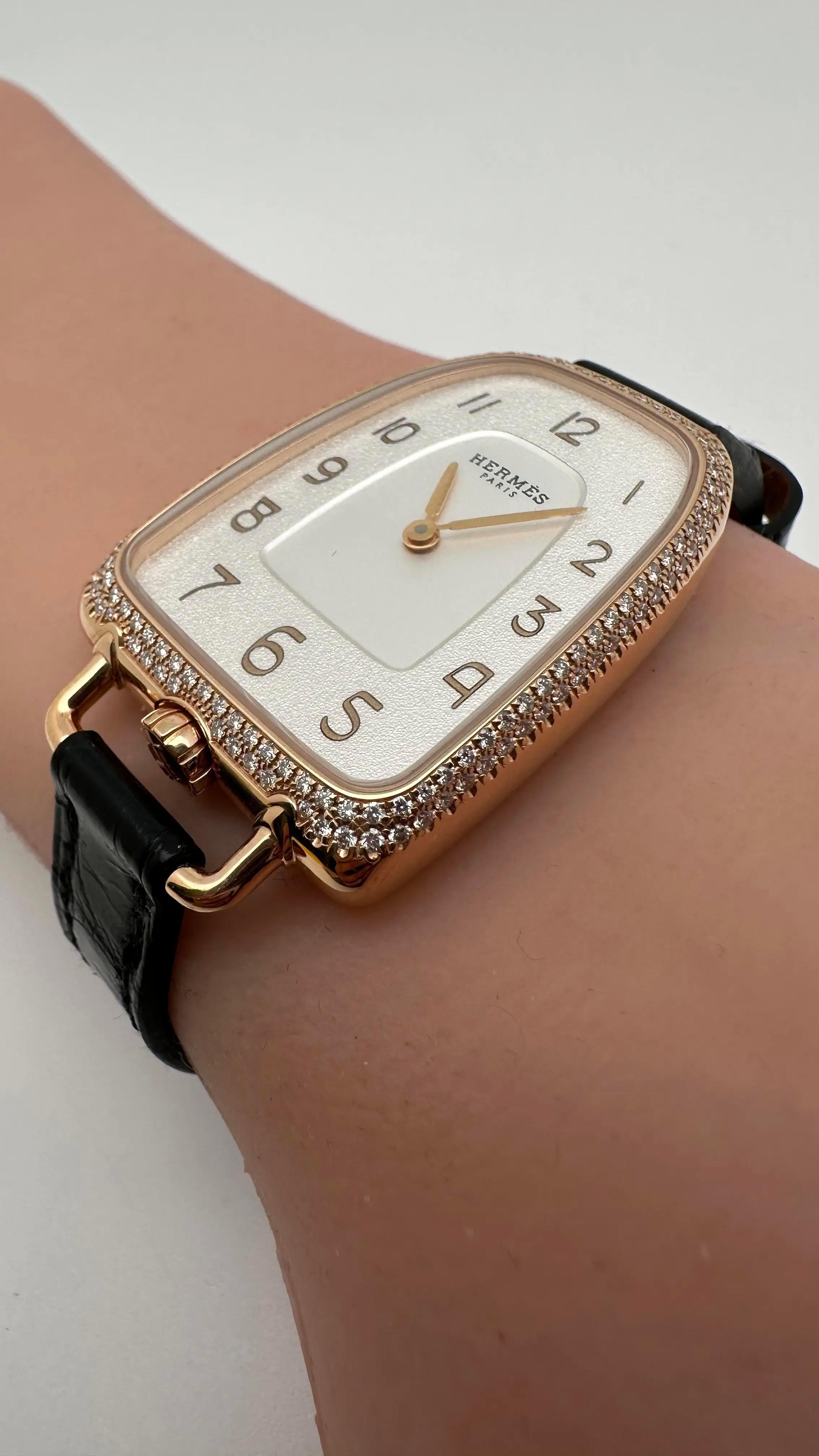 Hermes Galop 35mm 18K Rose Gold Diamond White Dial Ladies Watch GA1.271 2
